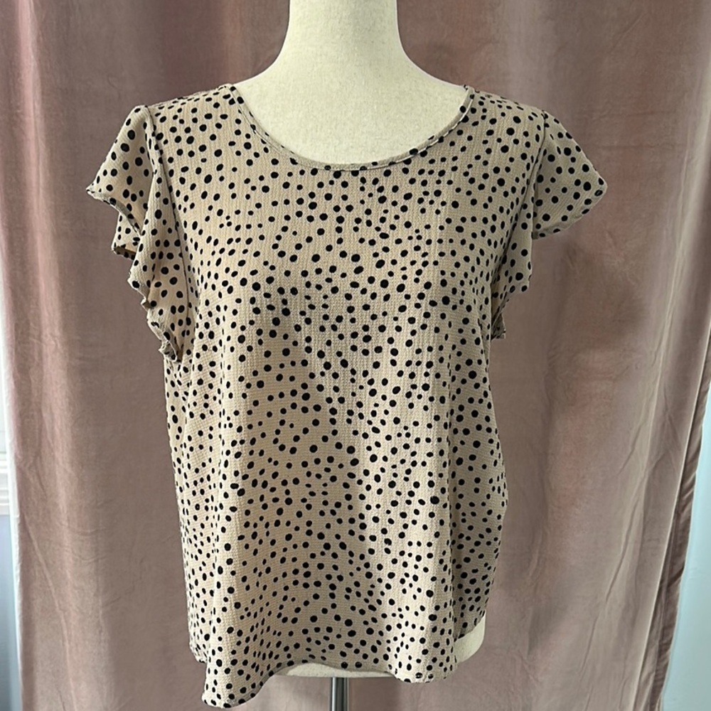 Papermoon Black and Tan Flutter Sleeve Blouse